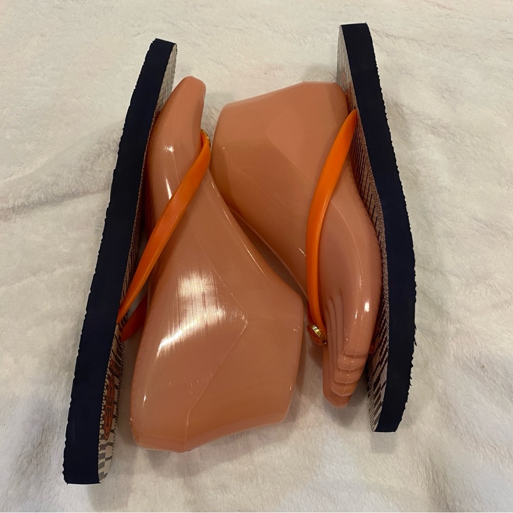 Tory Burch Thin Flat Thong Flip-Flops Flip Flops Sandals Orange Navy Size 8M EUC - Picture 7 of 11